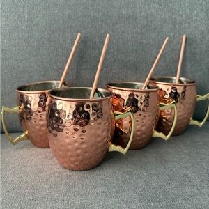 Copper Moscow Mule Mugs with Gold Handles - Set of 4